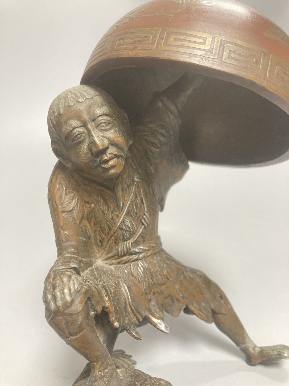 A Chinese famille rose vase, a spelter figure of Liu Hai, 17cm and five cloisonne dishes